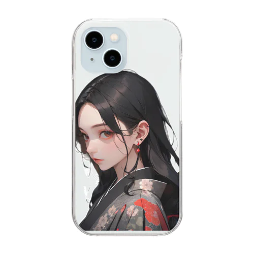 赤いピアスの着物美人 Clear Smartphone Case