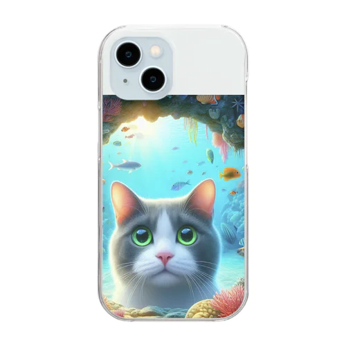 珊瑚に癒される猫 Clear Smartphone Case