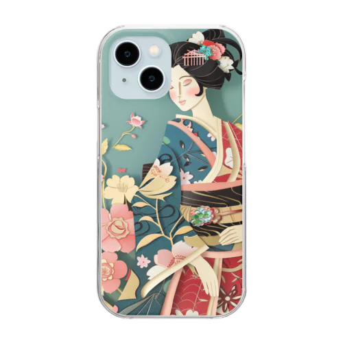 着物女性の切り絵アート　―　Kimono woman paper-cutting art　ー Clear Smartphone Case