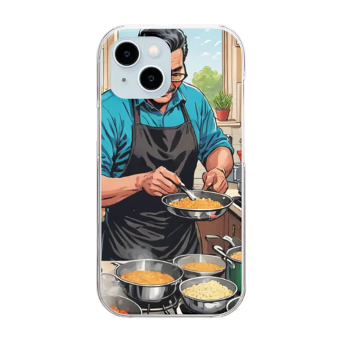 料理をするおじさん Clear Smartphone Case