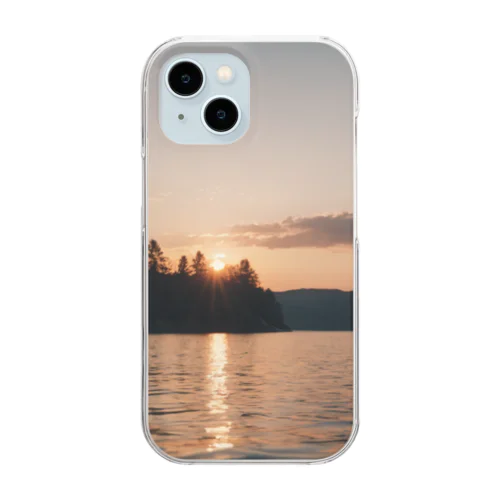 夕日に照らされる綺麗な湖 Clear Smartphone Case