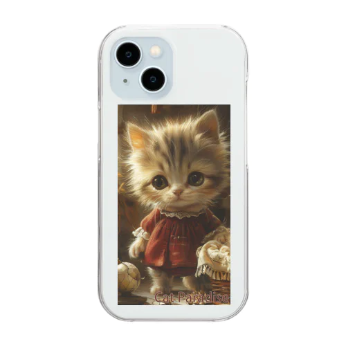 赤い服の子猫🐈Kitten in red dress Clear Smartphone Case