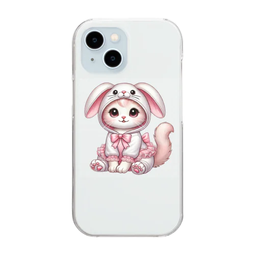 ふわふわバニーコスチュームのかわいい子猫 Clear Smartphone Case