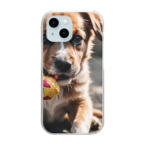 外でおもちゃを噛んでいる犬 dog out  Clear Smartphone Case