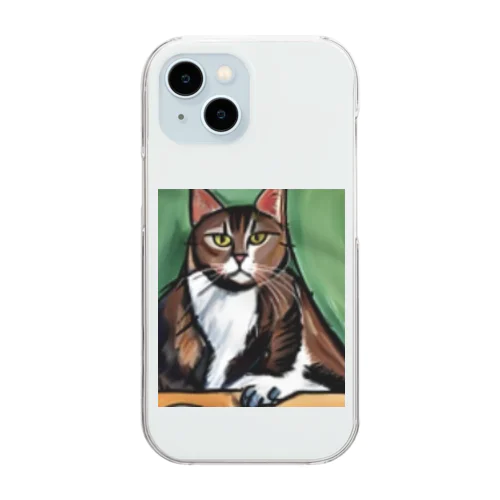 どっしりかまえる猫ちゃん Clear Smartphone Case