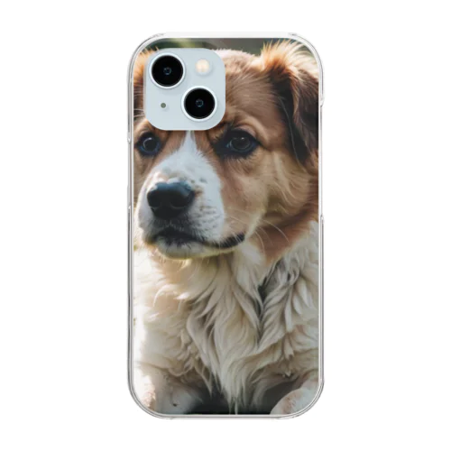 草むらで斜めを見つめる犬 dog looking for the anywhere Clear Smartphone Case