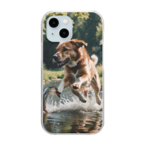 水辺を走る犬 dog runnning on the water Clear Smartphone Case