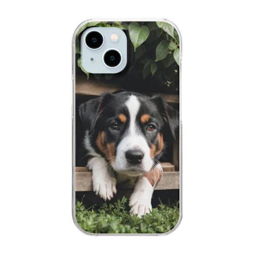 箱の中から覗く犬 dog looking in the box Clear Smartphone Case