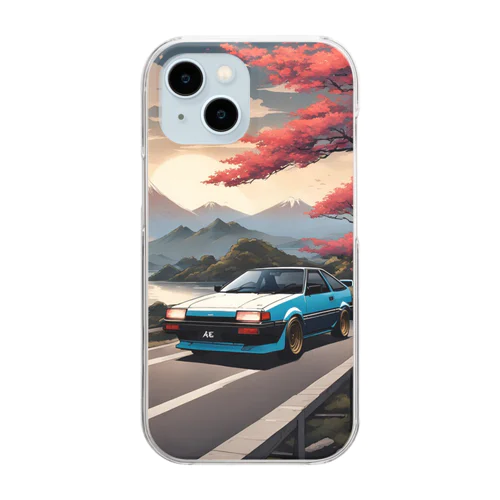 水色のスポーツカーと日本の風景 Clear Smartphone Case