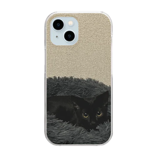 ふあふあから覗く黒猫ちゃん Clear Smartphone Case