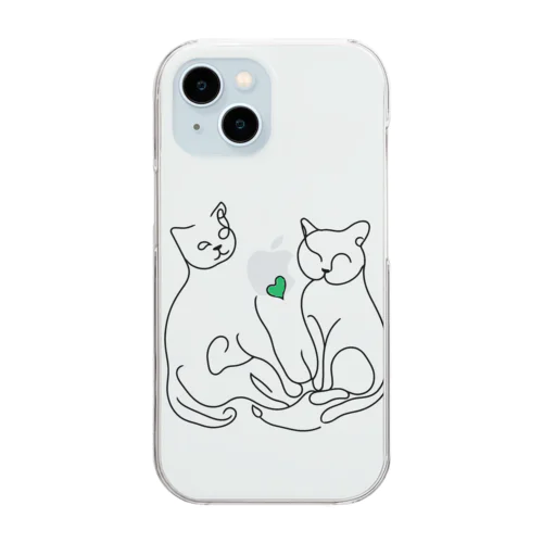 cat love④ green Clear Smartphone Case