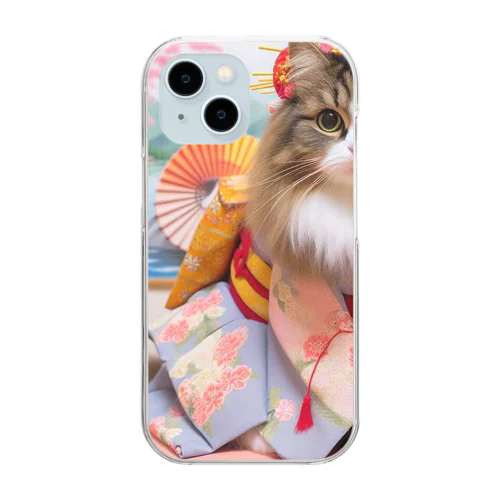 舞妓ネコおにゃん Clear Smartphone Case