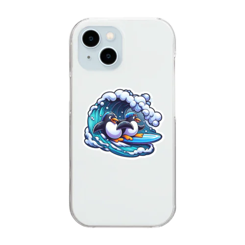 波のりペンギン Clear Smartphone Case