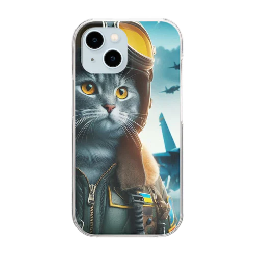 ウクライナ猫パイロット Clear Smartphone Case