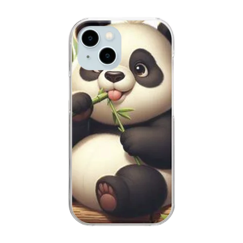 パンダがおいしそうに笹を食べる姿をとらえたキュートな画像です🐼🌿 Clear Smartphone Case