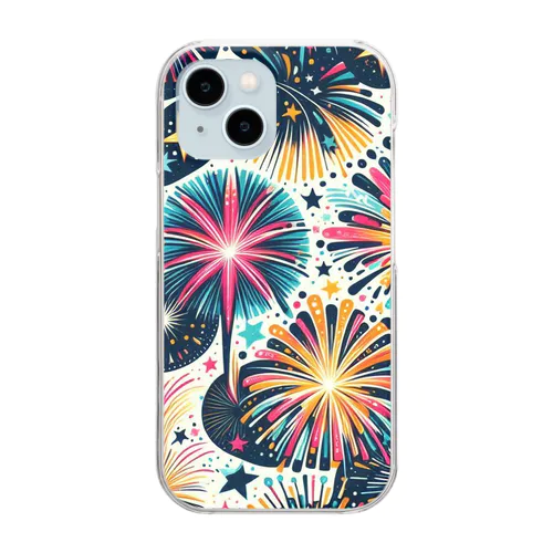 和風柄　花火柄 Clear Smartphone Case