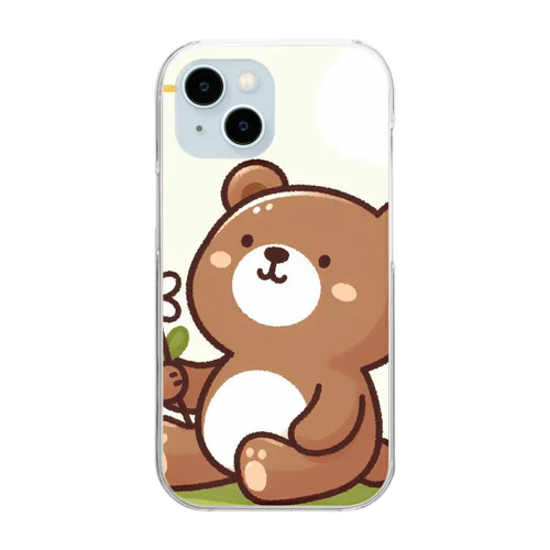 花を持つ可愛い熊グッズ Clear Smartphone Case