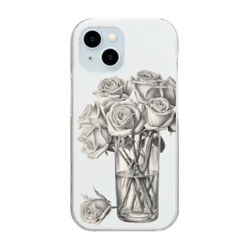 【鉛筆画】ガラスの花瓶に生けたばら Clear Smartphone Case