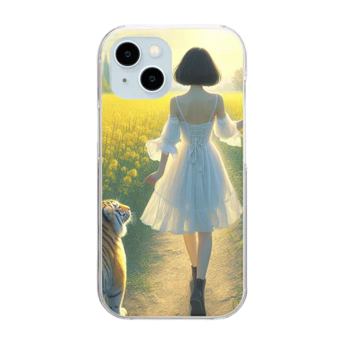 菜の花畑の少女と小虎 Clear Smartphone Case