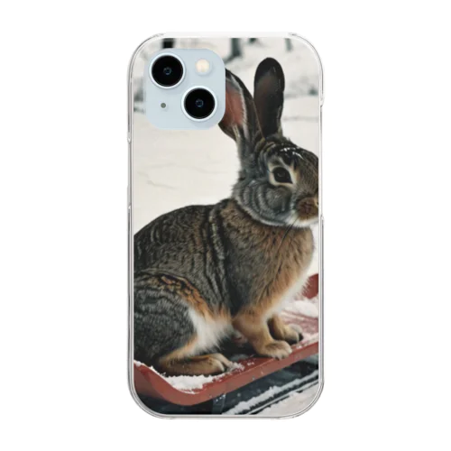 そりで滑っているウサギ Clear Smartphone Case
