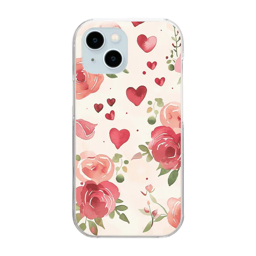 ハート　赤　ピンク　薔薇　可愛い Clear Smartphone Case