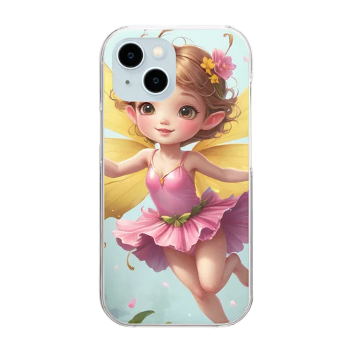 ピンクの花と妖精の物語 Clear Smartphone Case