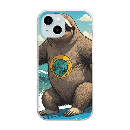 サーフィンするナマケモノ Clear Smartphone Case