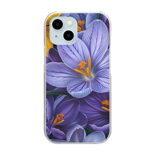 紫色のクロッカスの花　黄色のダッフォディルの花　イラスト Clear Smartphone Case