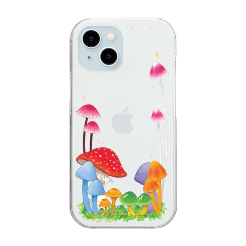 スマホに挟める小さいカラフルきのこたち Clear Smartphone Case