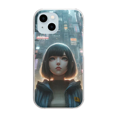 サイバーパンク・トーキョー — 近未来都市を見上げる少女 Clear Smartphone Case