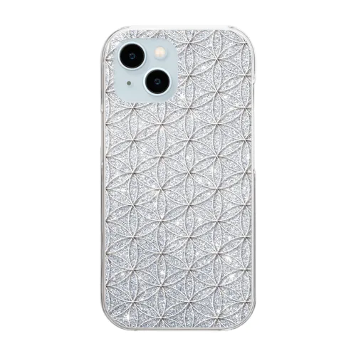 フラワーオブライフ【幸運、運気アップ】iPhoneケース、かっこいいメタリック、大人っぽいシルバー Clear Smartphone Case