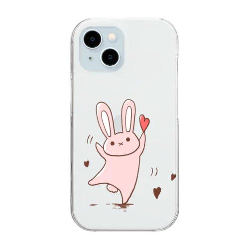 ハートをもらったウサギ Clear Smartphone Case