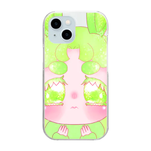 ふわふわうさぎスマホケース緑 Clear Smartphone Case