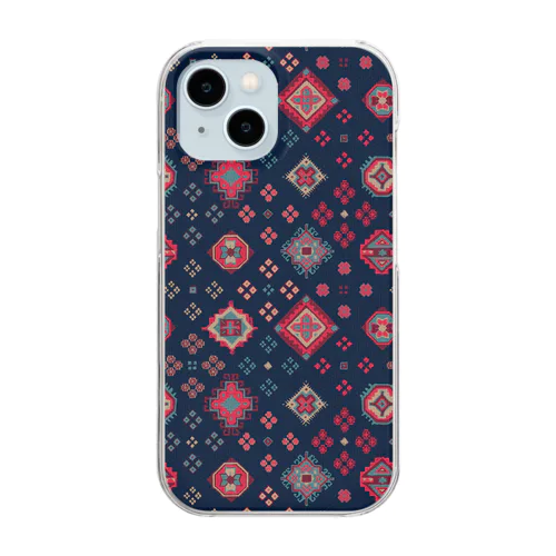 コーカサス絨毯・グリッド（インディゴ） Clear Smartphone Case