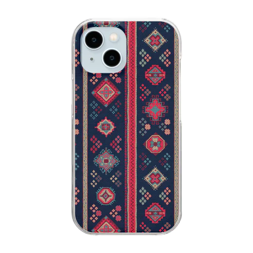 コーカサス絨毯・ストライプ（インディゴ） Clear Smartphone Case