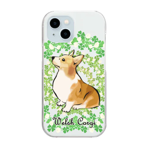 コーギー　シロツメクサのリース Clear Smartphone Case
