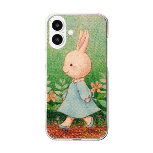 うさぎのモモ 草の匂い Clear Smartphone Case