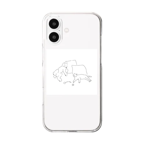 たくさん遊んで眠るいぬとねこ Clear Smartphone Case