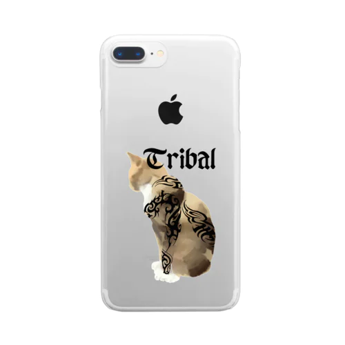 トライバルデザインのマッチョ猫 Clear Smartphone Case