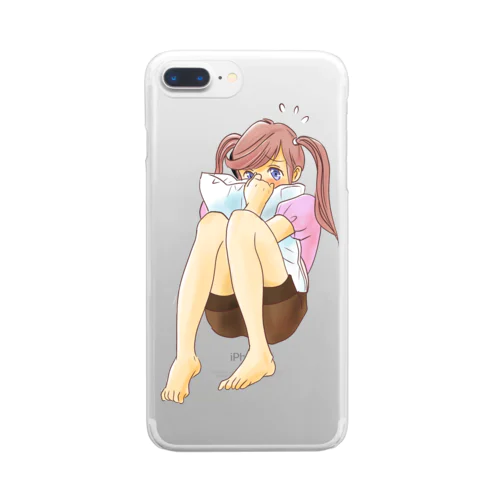 クッションを抱きしめる女の子 Clear Smartphone Case