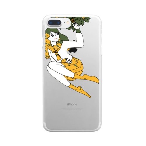 秋のおすすめ！金木犀と女の子 Clear Smartphone Case