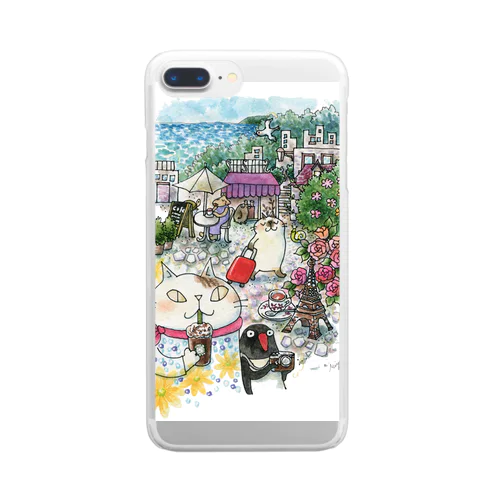 猫とペンギンと旅気分 Clear Smartphone Case