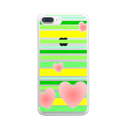 ボーダー＋♡黄色＆緑 Clear Smartphone Case