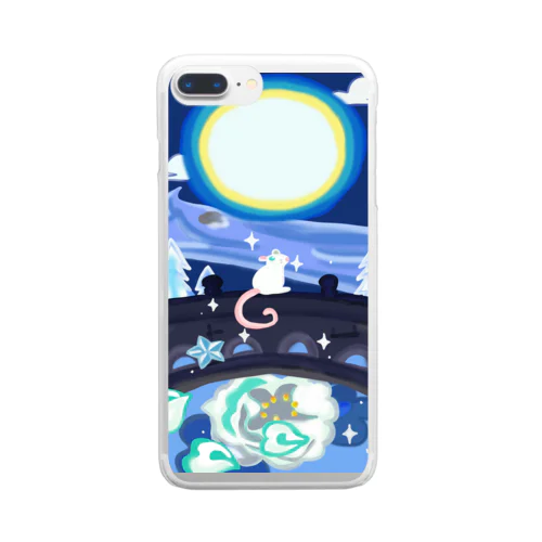 満月とねずみと花 Clear Smartphone Case