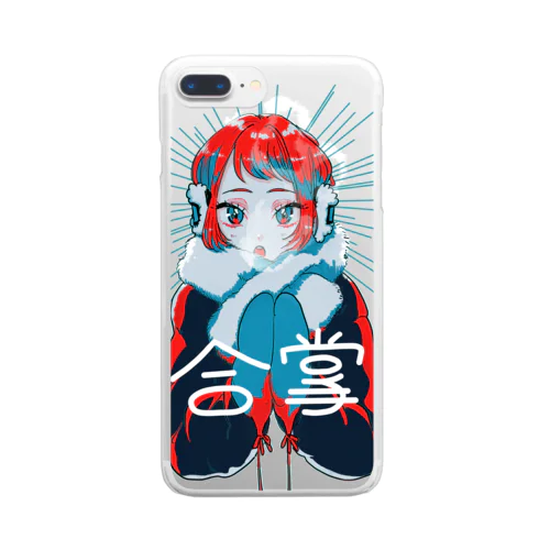 防寒合掌ちゃん Clear Smartphone Case