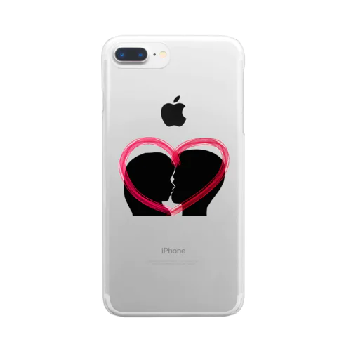 Silhouette of kiss with heart♥① Clear Smartphone Case