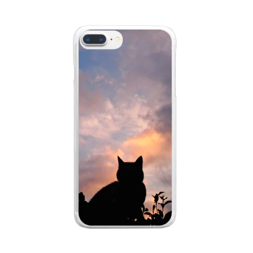 sunset cat Clear Smartphone Case