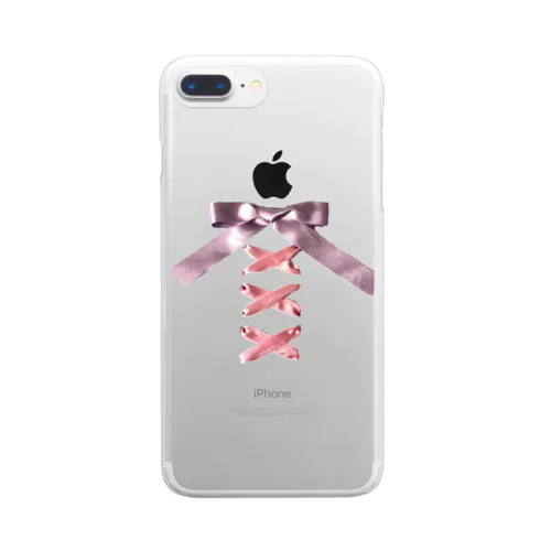 Pink × Lavender Lased-up Ribbon Clear Smartphone Case