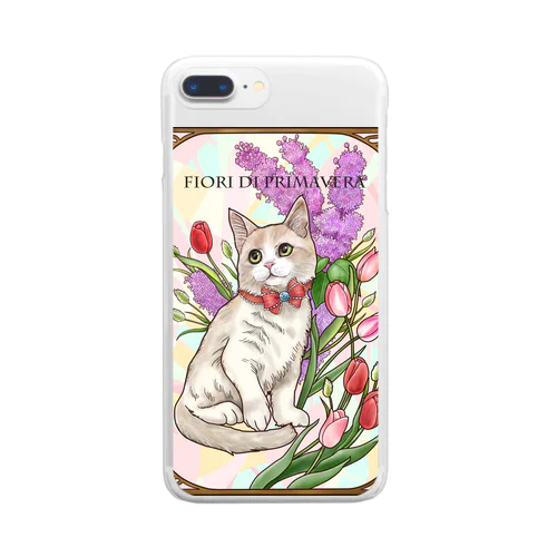 春の花々と猫　Fiori di Primavera Ⅲ Clear Smartphone Case