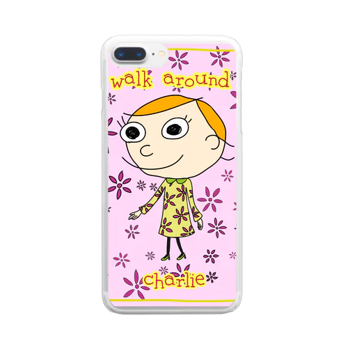 ピンク　花柄手書きCharlie Clear Smartphone Case